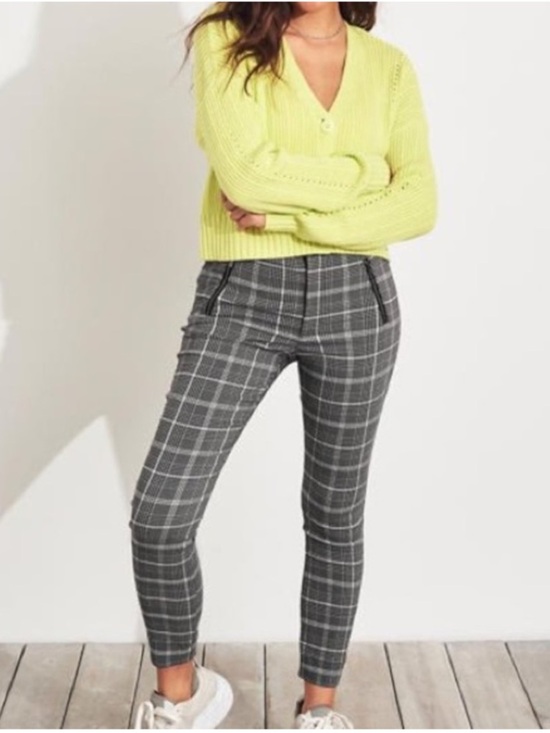 Hollister Pants - Hollister Gray Plaid Ultra High Rise Stretch Ankle Pants Size Large